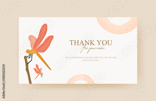 thankyou card with cute dragonfly illustration 