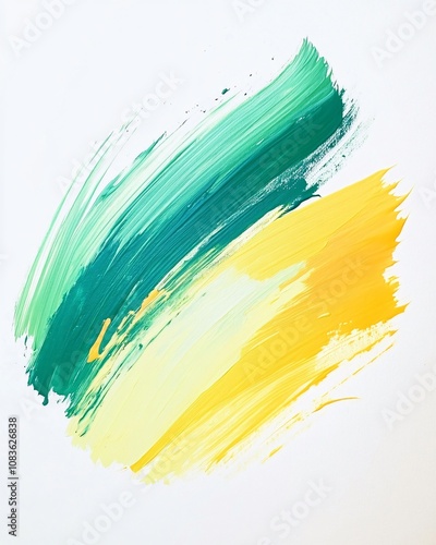 Mint Green and Pastel Yellow Acrylic Brush Stroke on White Background with Soft, Textured Finish photo