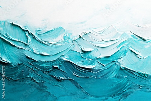 Oceanic Turquoise and Aquamarine Acrylic Brush Stroke on White Background with Subtle Blending photo