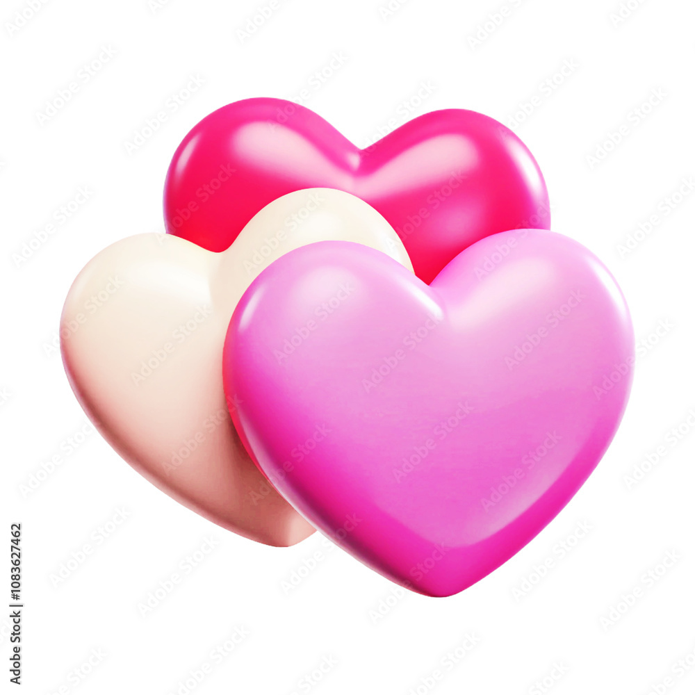 Fototapeta premium three hearts 3d cartoon style illustration