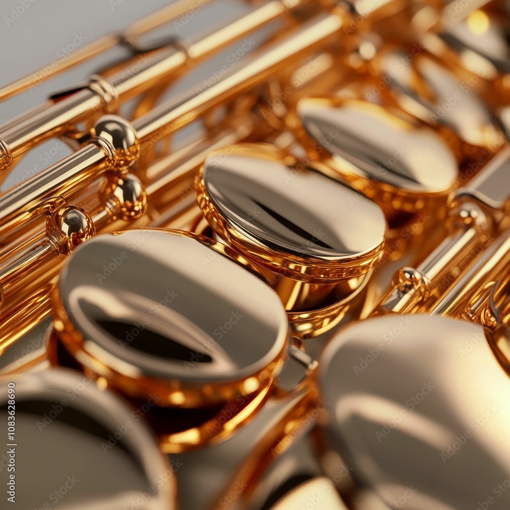 Fototapeta premium Closeup of gold saxophone keys.