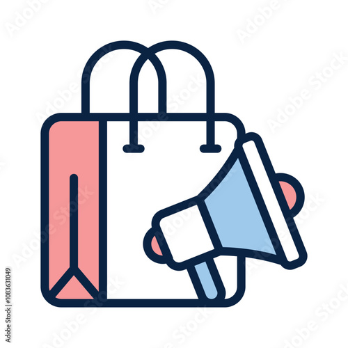 Icon for shopping bag and a megaphone representing marketing