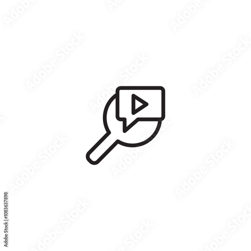 Find to video on icon. A magnifying glass icon with a play button inside, symbolizing searching for videos or video content. Editable icon.