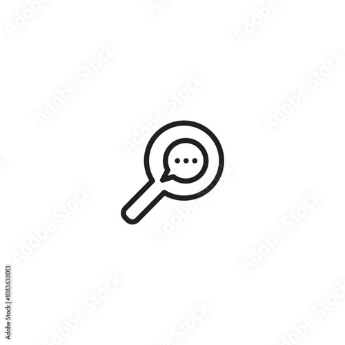 Search chat on icon. Visual representation of searching for conversations or messages, with a magnifying glass focused on a speech bubble. Editable icon.