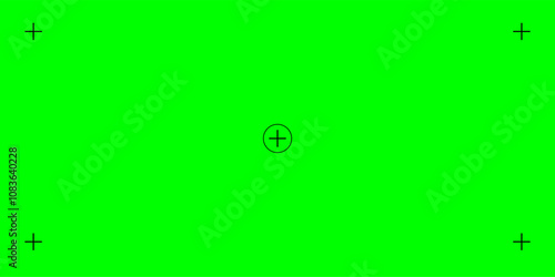 Green screen background with tracker marks. Suitable for chroma key technology in video production. Vector design for adding visual effects.