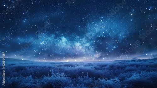 Starry night over a serene, frosted field.