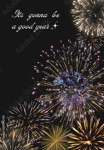 Happy New year celebration wallpaper background design template in lettering typography style. Scene minimalist with fireworks and text. Design texture ideal for poster, banner, backround and more. 