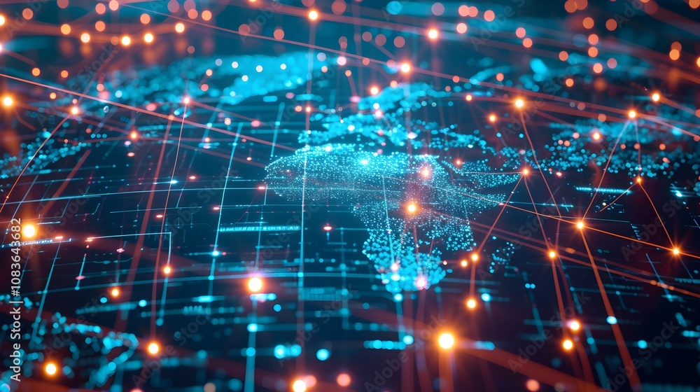 Fototapeta premium worldwide network connection, digital art illustration, Generative AI