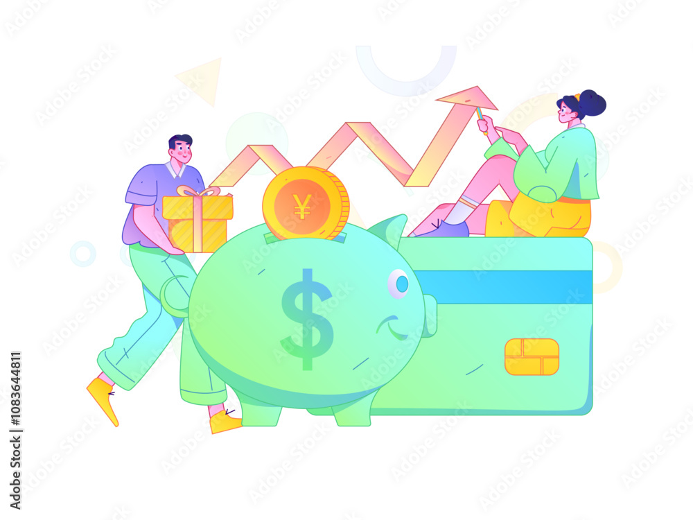 Fototapeta premium Internet financial management investment flat vector concept operation hand drawn illustration