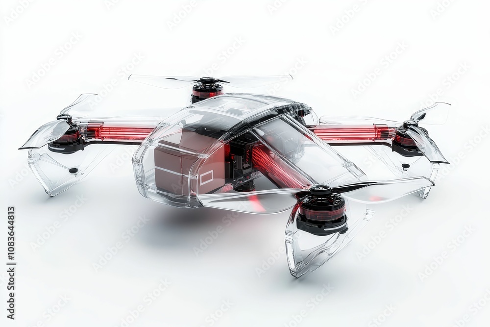 Naklejka premium Transparent drone carrying a package.