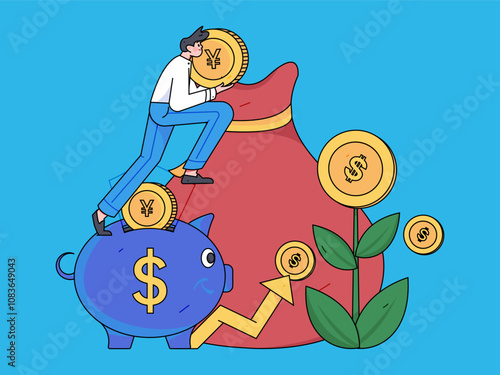 Internet financial management investment flat vector concept operation hand drawn illustration
