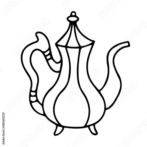 Elegant vector drawing of a teapot. Coffee pot in oriental style. Cartoon teaware