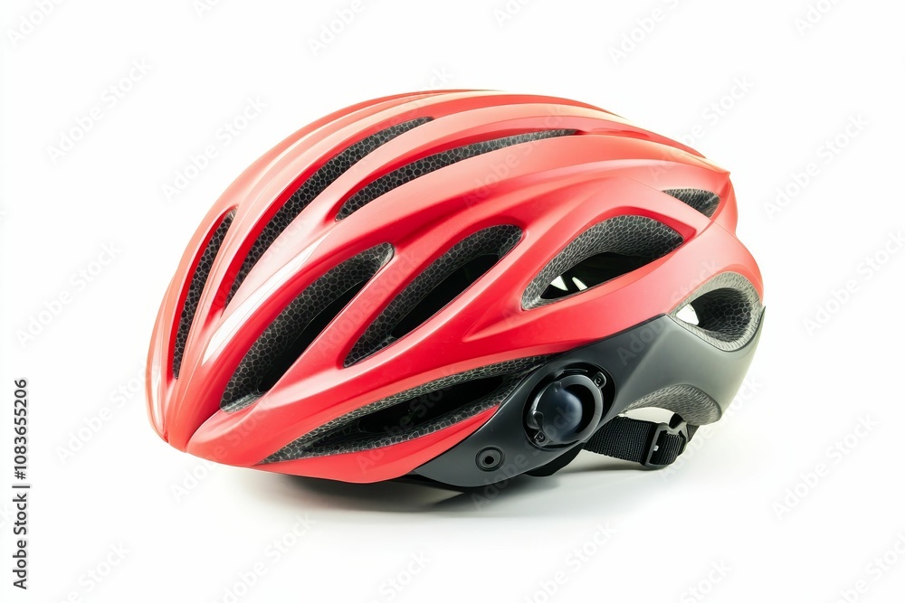 Fototapeta premium Red bicycle helmet isolated on white.