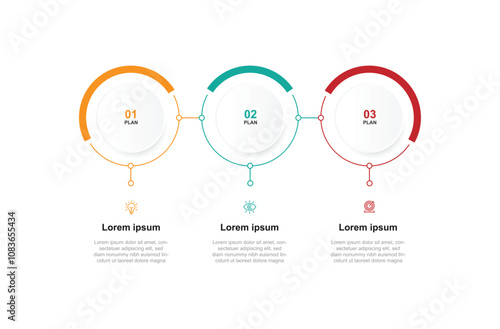 Vector template infographic with 3 step line circle can be used for workflow, business presentation and web graphic design 