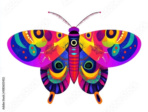 Colorful butterfly illustration, white isolated background. photo