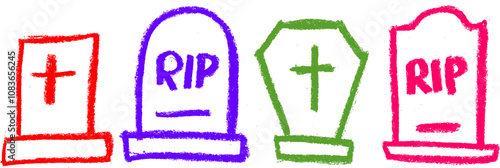 Gravestone Crayon Chalk Drawing Vector Set