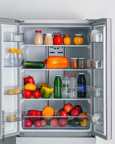 Wallpaper Mural Organized refrigerator filled with colorful fruits, vegetables, and beverages. Torontodigital.ca