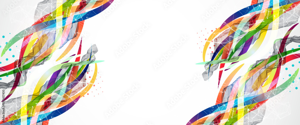 Fototapeta premium Abstract wireframe wave with colored lines in wave style. Plexus effect. Hand drawn vector.