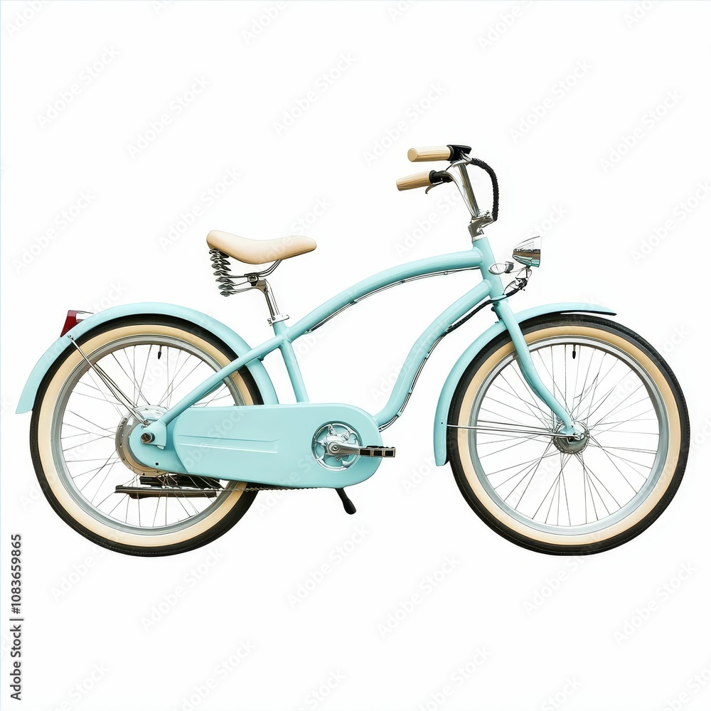 Obraz premium Light blue bicycle on white background.