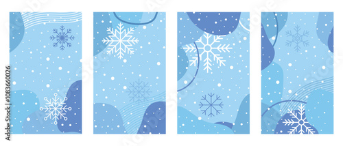 Set of winter posters with snowflakes. Colorful winter banners with falling snowflakes. Wintry scenes. Winter background. Vector illustration