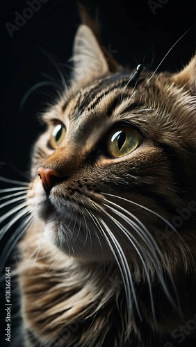 Close-up portrait of a cat in profile. Vertical photo for wallpaper