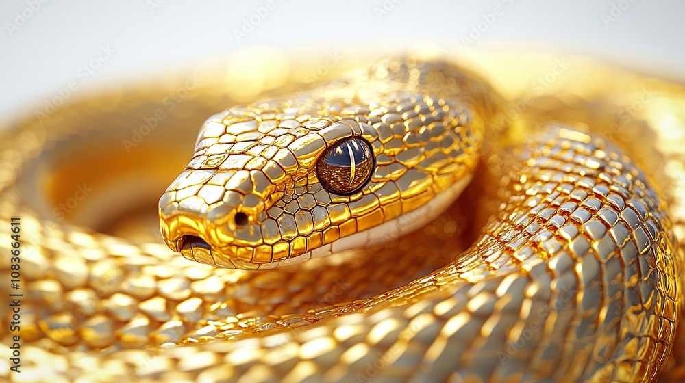 Fototapeta premium Close-up of a golden snake, a symbol of wealth and prosperity for the Chinese Lunar New Year