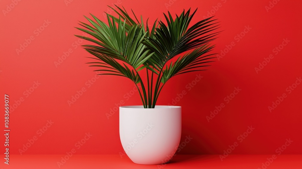 Fototapeta premium Modern Red Room Decor Stylish Plant in White Pot