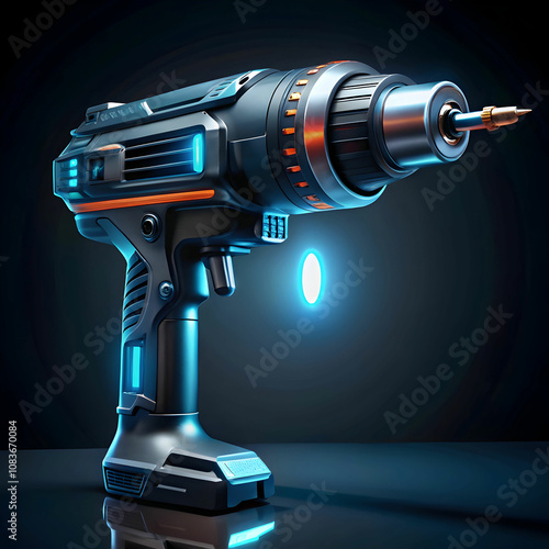 A high-tech electric drill featuring a futuristic design, showcasing advanced features and ergonomic innovation for precision. photo