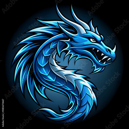 A sleek and modern cool blue dragon logo, symbolizing power, mysticism, and strength. photo