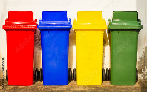 waste sorting plastic bins or split tank  in the park