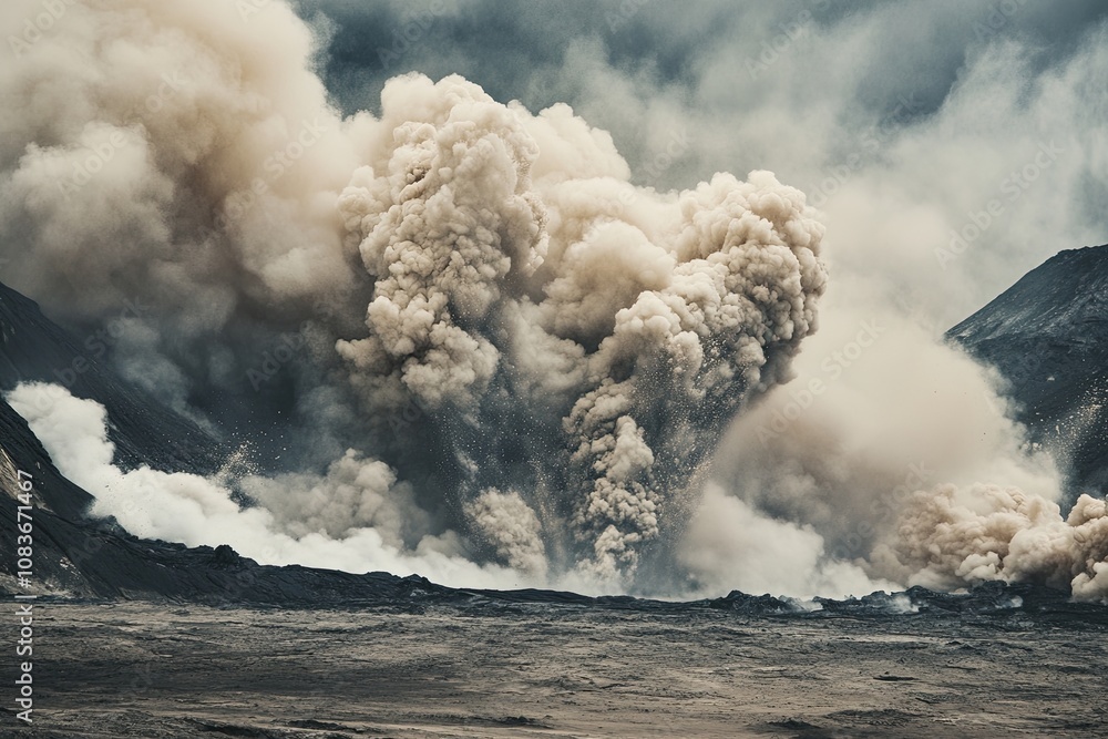 Fototapeta premium Close-up of amazing volcanic eruption and explosive shock waves.