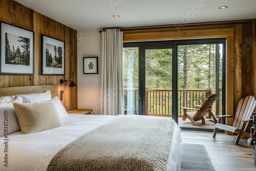 森の景色を楽しむ暖かみのあるベッドルーム | Cozy Bedroom with Forest View