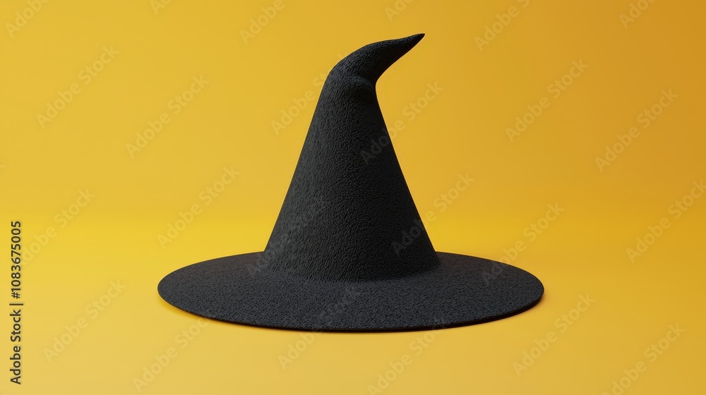 Fototapeta premium Halloween Witch Hat 3D Render Spooky Black Orange Background Festive Autumn Party October Magical