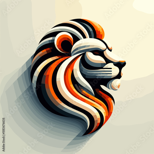 Stylized lion head illustration with bold colors on a light background for graphic design photo