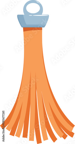 Orange tassel hanging, featuring a silver attachment ring, isolated on a white background, creating a vibrant and decorative element