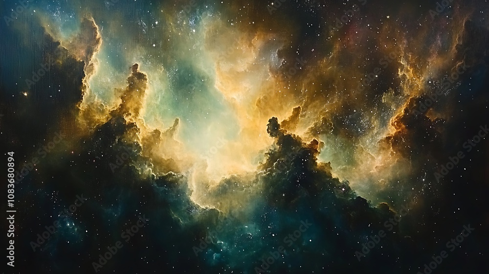Fototapeta premium Cosmic nebula formation outer space digital art celestial environment wide angle astronomy concept