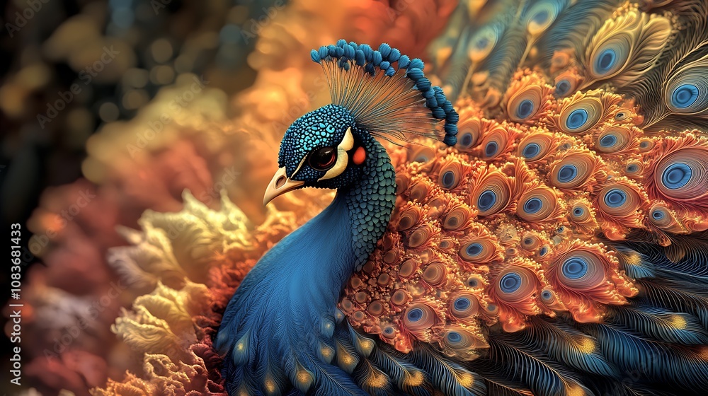 Obraz premium Vibrant peacock displaying colors in nature wildlife photography