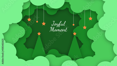 Festive Holiday Card With Christmas Papercut Decorations and Greetings