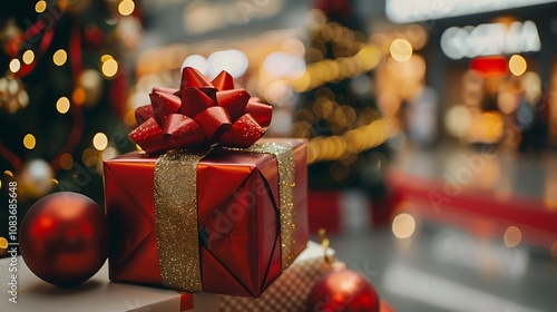 Christmas gift and christmas ornament in shopping mall during state reopening christmas makes forget the pandemic illness photo