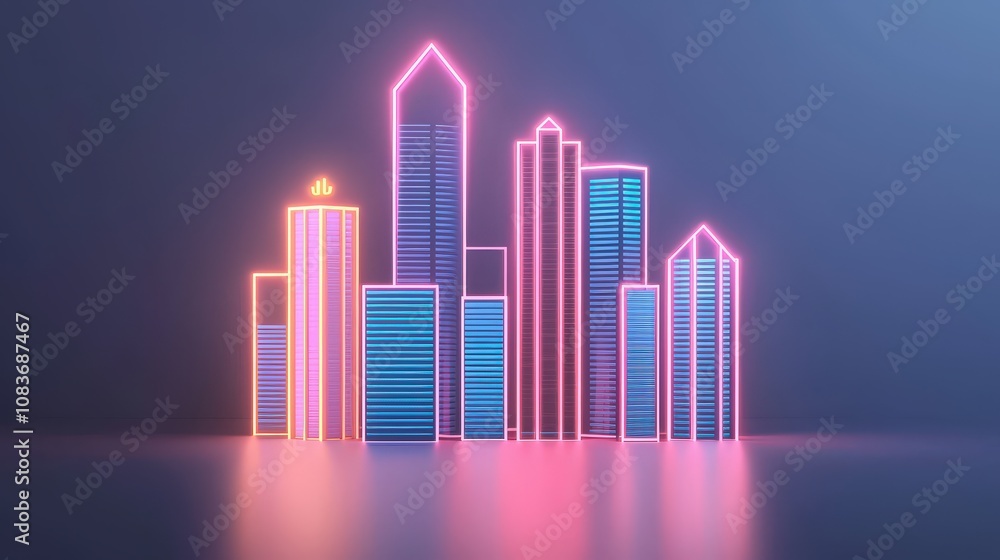 Fototapeta premium Neon Cityscape Futuristic Buildings Glowing Skyline Night City