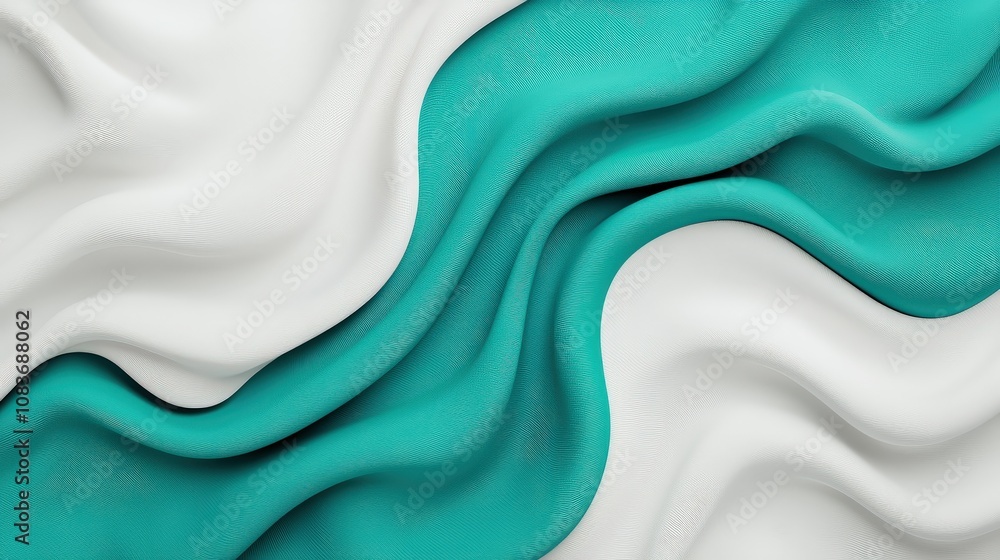Fototapeta premium Abstract Teal and White Fabric Waves Soft Drape Elegant Texture 3D Render