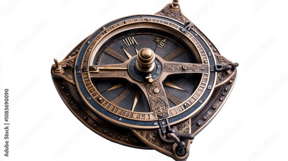 Obraz premium Vintage compass with intricate design details. A symbol of navigation and exploration throughout history. Perfect for travel enthusiasts and adventure lovers. Generative AI