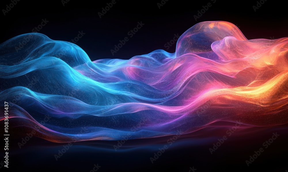 Obraz premium Abstract Wavy Form with Glowing Blue and Orange Hues