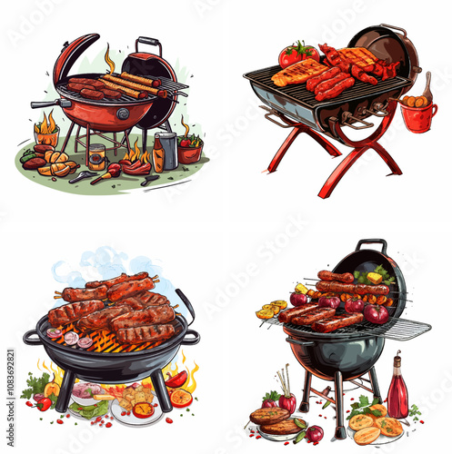 BBQ Barbecue Grill Smoking Meat Ribs Chicken Sausage Steak Grill marks Charcoal Gas grill Ou