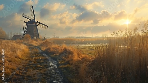 dutch windmill in haastrecht typical rural dutch landscape photo