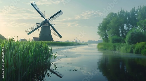 dutch windmill in haastrecht typical rural dutch landscape photo