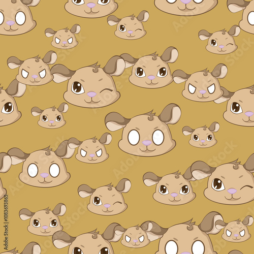 Expressive Gerbil Cartoon Repeat Pattern Design
