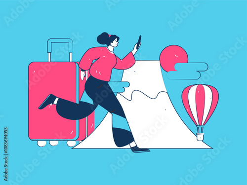 Holiday travel travel characters internet background vector hand drawn illustration
