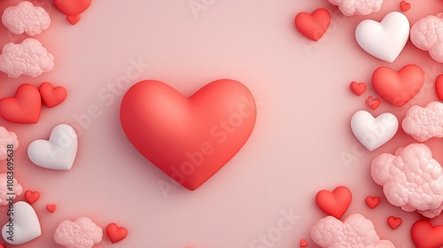 Romantic Pink Red 3D Hearts Clouds Valentine s Day Background