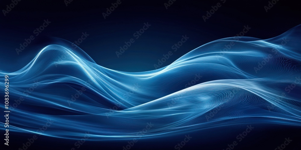 Fototapeta premium Abstract Blue Wavy Lines with Network Pattern